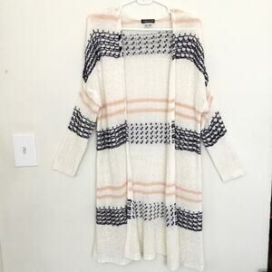 Venus Women Cardigan Long Lightweight White n Blue Minimal Chic Modern Sz XS